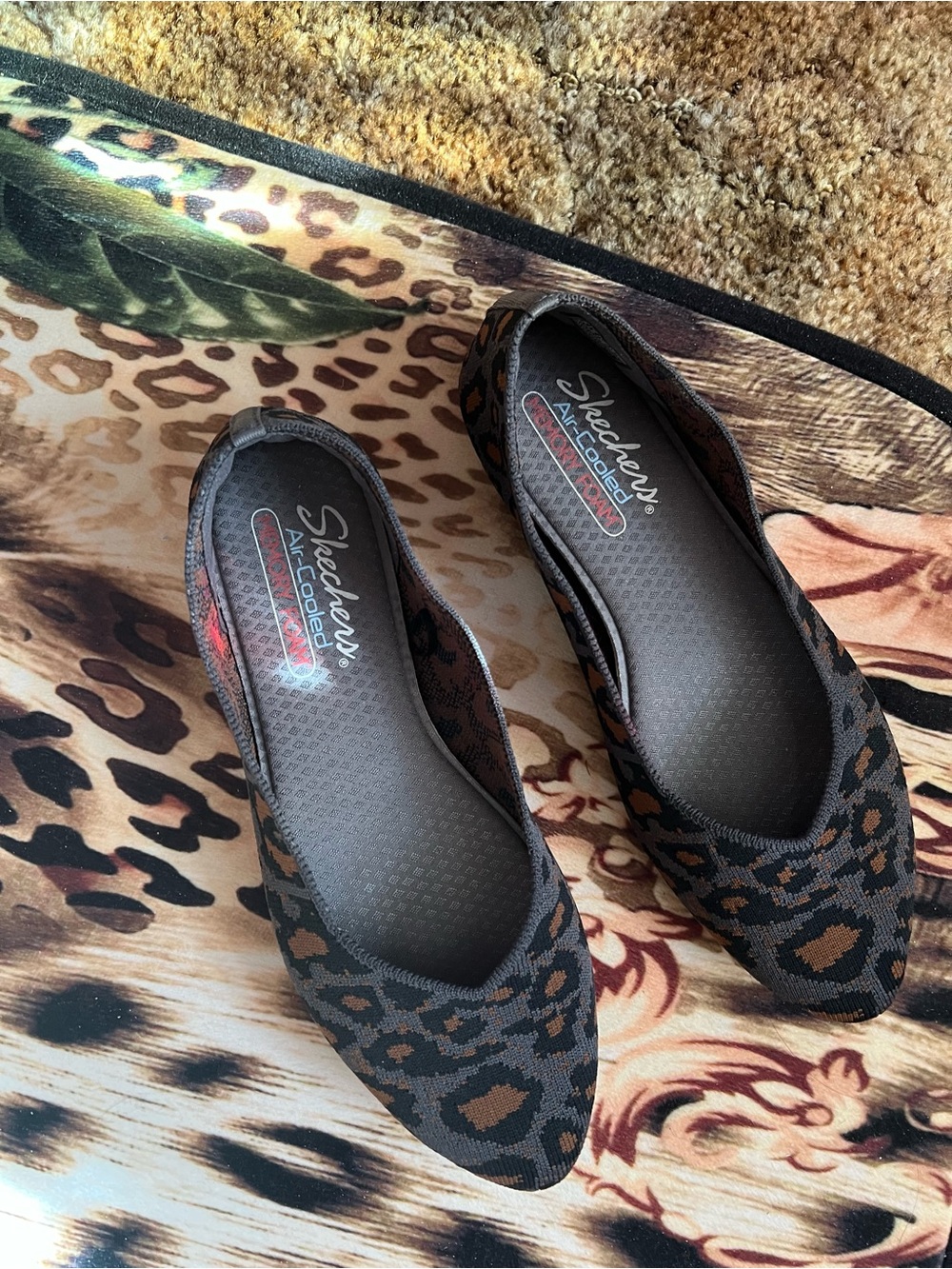 Skechers Women's Leopard-Print Slip-On Ballet Flats